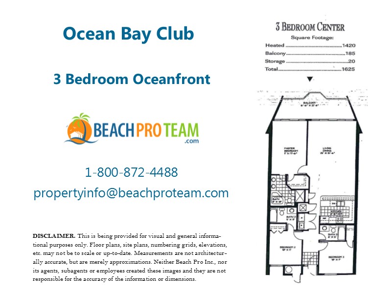 Ocean Bay Club Floor Plan - 3 Bedroom Oceanfront Center